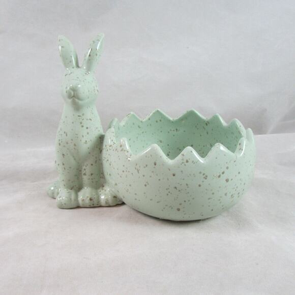 Retro Easter Bunny Egg Speckled Candy Dish Stanford Hill Pottery Green Pastel - Picture 1 of 5